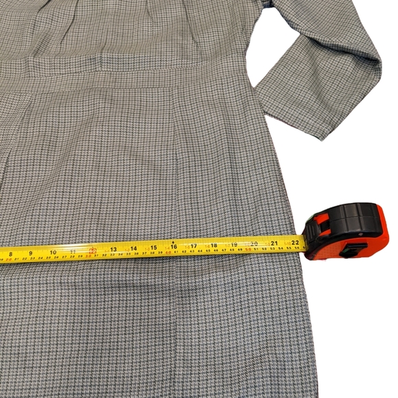 60s-inspired Retro Houndstooth Plaid Grey Long Sleeve Dress Silk/Wool L/XL - Picture 8 of 16
